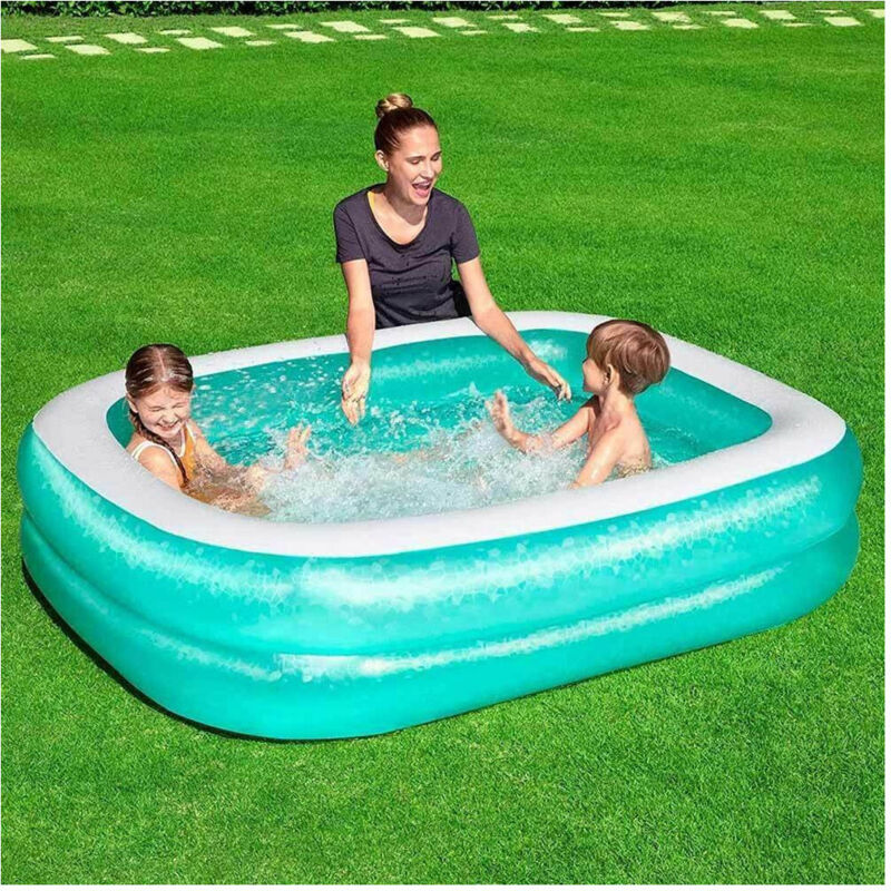 Trade Shop - Piscina Gonfiabile Fuoriterra 2 Anelli Rettangolare 201 X 150 X 51 Cm Giardino -