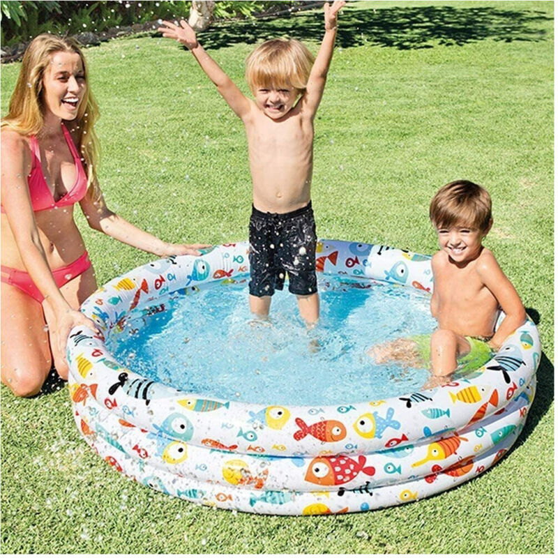Trade Shop - Piscina Gonfiabile 3 Anelli Ø132Xh.28 Cm Con Animali Marini Estate Bambini 59431 -