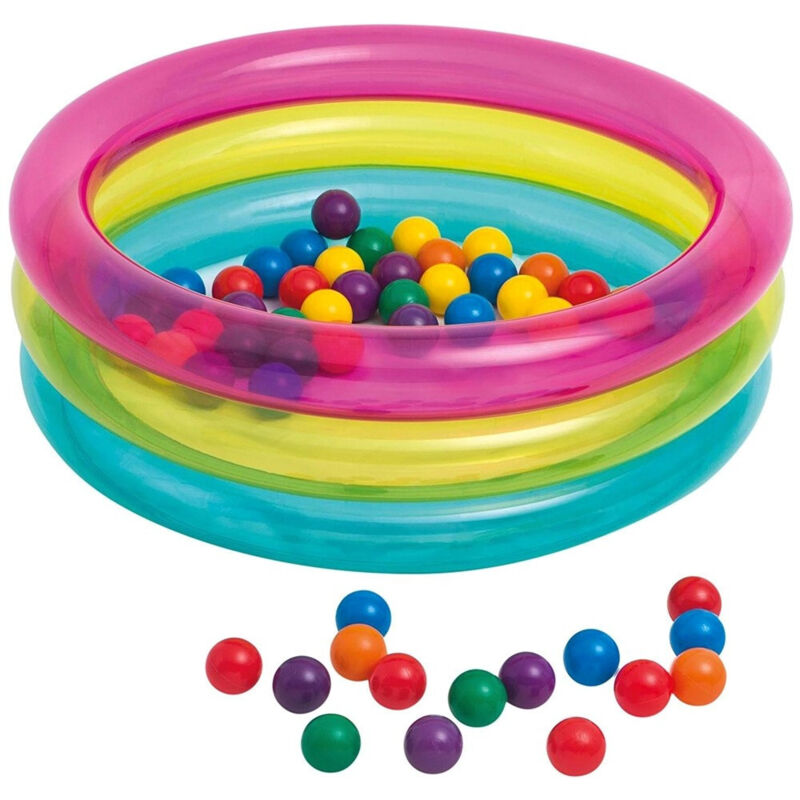 Trade Shop - Piscina Gonfiabile Per Bambini 3 Anelli Colorati 86X25Cm Con Set Palline -