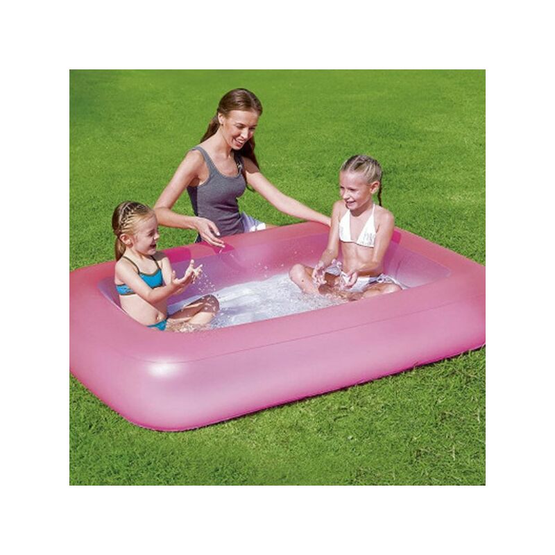 Trade Shop Traesio - Piscina Hinchable Rectangular 165 X 104 X 25 Cm Con Fondo Hinchable Para Niños Rosa - Rosa