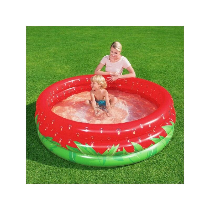 Trade Shop Traesio - Piscina Hinchable Redonda Fresa Para Jardin Infantil Con 3 Anillos 168 X 38 Cm 51145