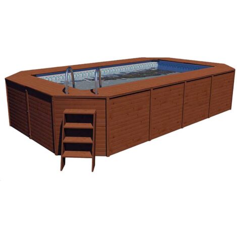 Piscina rectangular de madera Tobago - 6,20 x 3,00 x 1,31 m + cubierta de  burbujas de 180 µ - cubierta de invierno de 280 g/m²