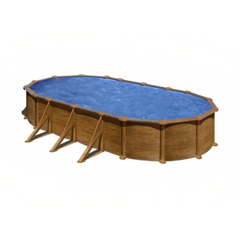 Gre - Piscina Ovalada De Pared De Acero Con Chapa Imitación Madera 500 X 300 X 120 Cm Kit500W