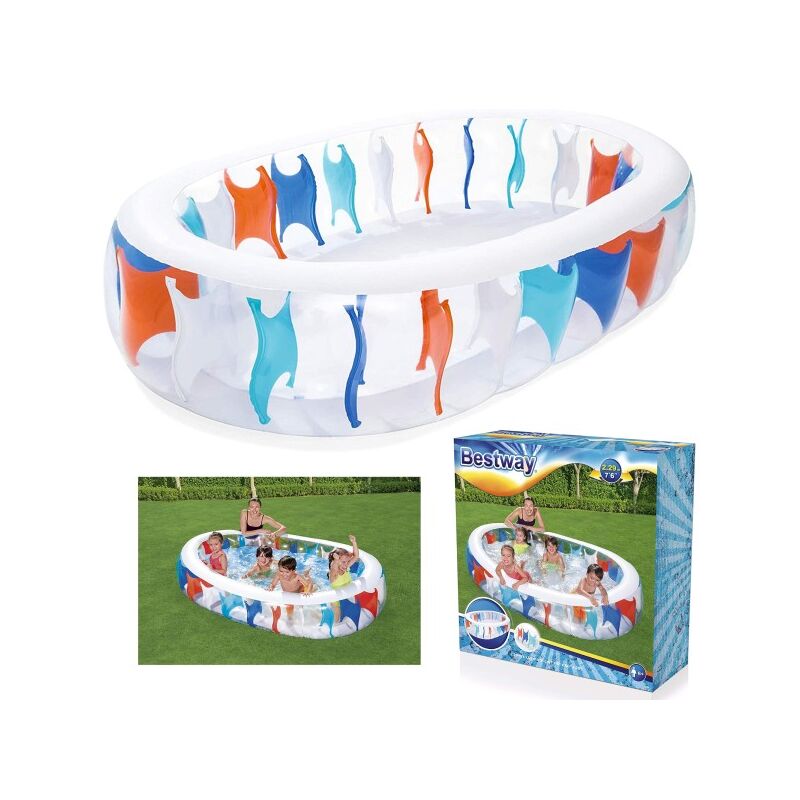 Trade Shop Traesio - Piscina Hinchable Ovalada 229X152X51 Cm Bordes Gruesos Para Familia Niños Verano