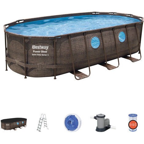 PISCINA OVALE FUORI TERRA STEEL VISTA RATTAN BESTWAY 549x274xH122 -56716 + POMPA, DOSATORE, SCALETTA E TELO