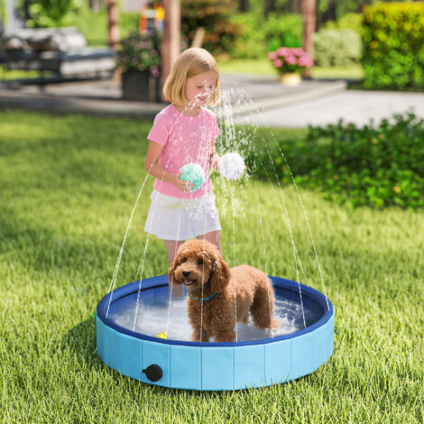 Piscina para Perros Pequeños Plegable con Aspersor de PVC Antideslizante Resistente al Desgaste Ø80x20 cm Azul Claro