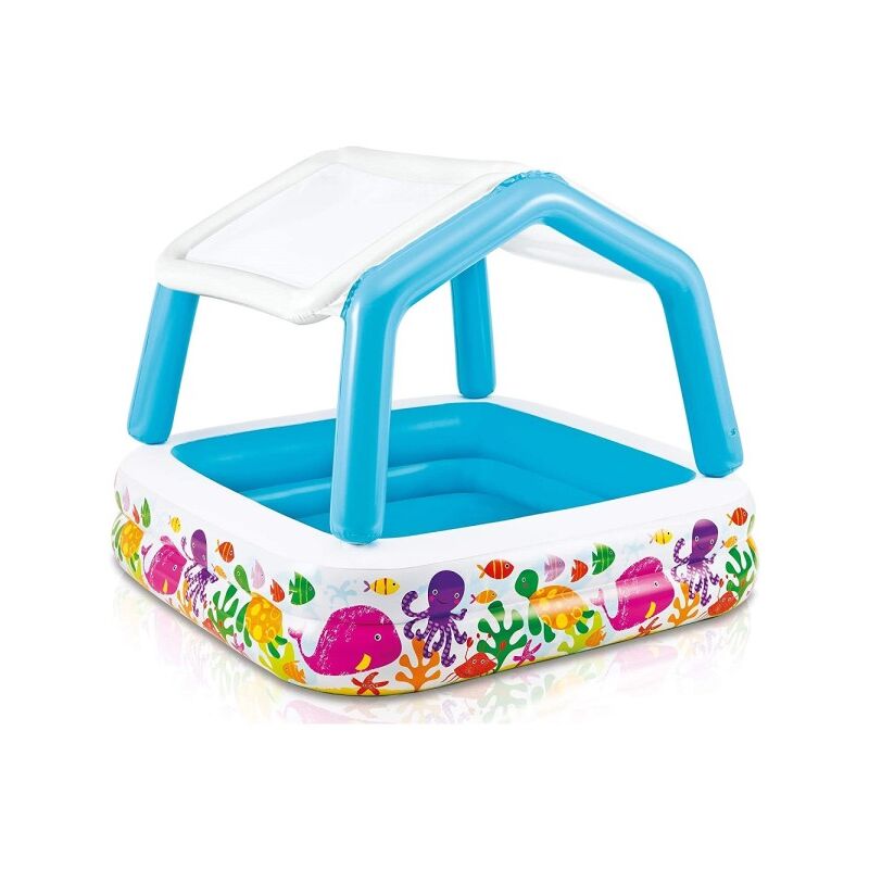Trade Shop Traesio - Parasol Piscina Aquarium Extraible Multicolor Hinchable 157X157X122Cm 57470