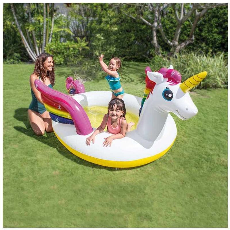 Intex - piscina kids unicorno con spruzzino 272X193X104 cm in pvc spessore di 0.28