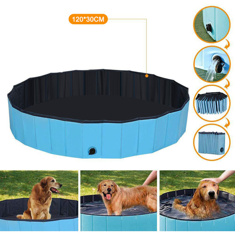 

Piscina plegable del animal domestico del gato del perro del PVC, tina de bano de la piscina del perro animal domestico,Azul, 120x30cm