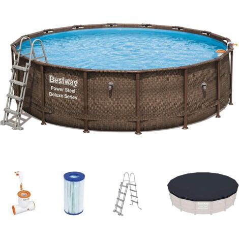 Piscina Power Steel Swim Vista Tonda Telaio Portante Cm.488X122H. - kg.80,6 -lt.19.480- filtro cartuccia (art.56725)