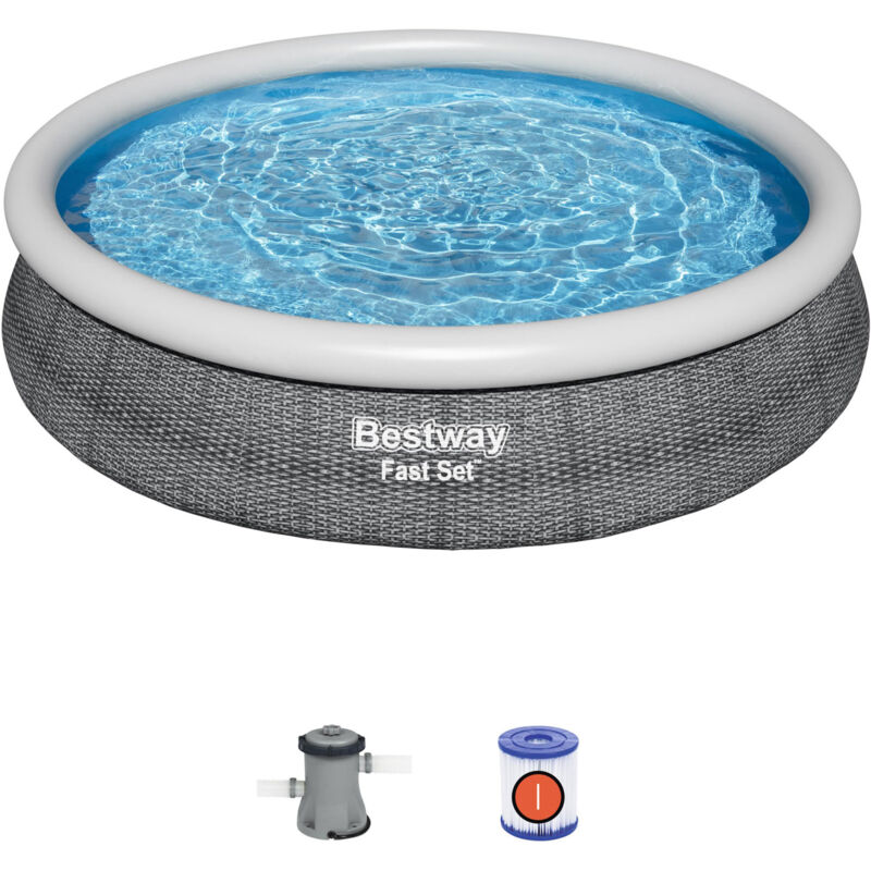 Bestway - Piscina Infantil Fast Set Diseño Rattan 366X76 Cm Con Depuradora De Cartucho 1.249 L/H