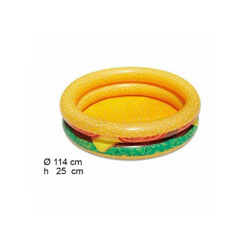 Piscina Hinchable Redonda Sobre Suelo Hamburguesa Niños Jardín 2 Anillos 114 Cm