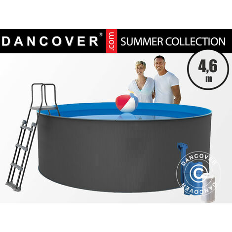 Piscina Santorini 90 Ø460cm con Cubiertas + Cubierta para el fondo, Antracita - Antracita