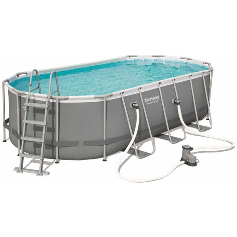 Piscina Desmontable Tubular Bestway Power Steel Ovalada 5,49M X2,74M X1,22M 56710 Con Depuradora De Cartucho Y Escalera