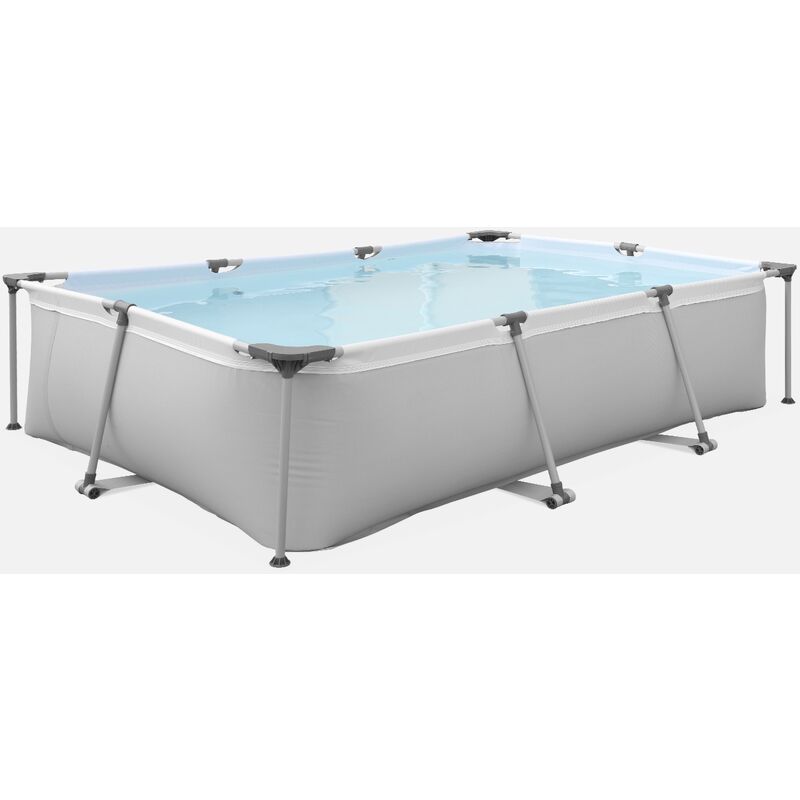 Sweeek - Piscina Tubular Gris Tanzanita, Piscina Rectangular 3X2M Con Bomba De Filtración Piscina Sobre Suelo Estructura De Acero - Gris