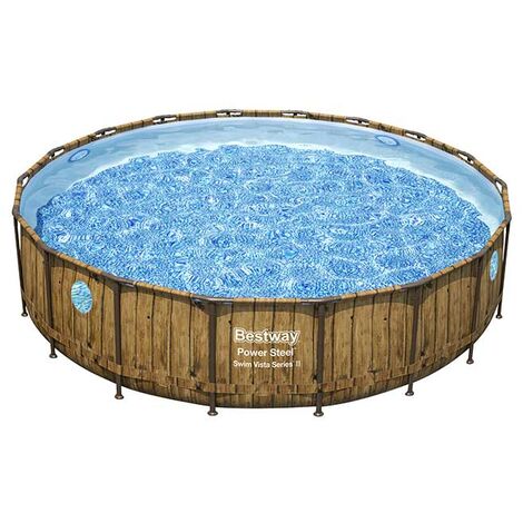 Piscina Tubolare Fuori Terra Bestwey Power Steel Design Legno Ø549x122 cm con Pompa filtro a Cartuccia 5.678 l/h Copertura e Scaletta