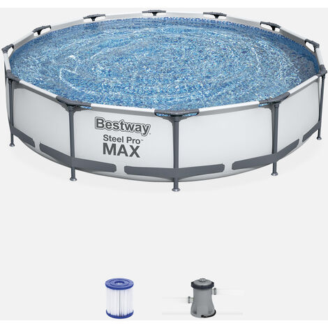 Piscina tubular BESTWAY - Opalita gris - piscina redonda Ø3,6m con bomba de filtración, piscina sobre tierra, marco de acero - Blanco