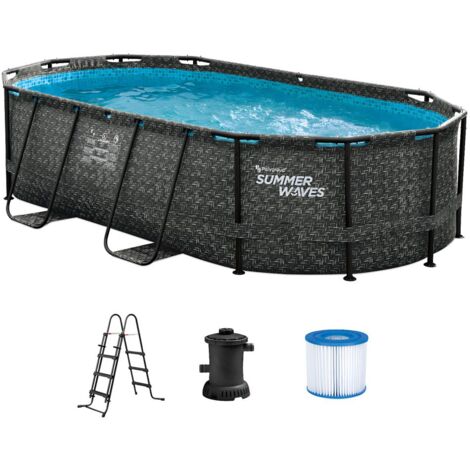 Piscina tubular ovalada gris oscuro con bomba filtrante con cartucho - Ancho 424 x Prof. 250 x Alt. 100 - SALAMANQUE