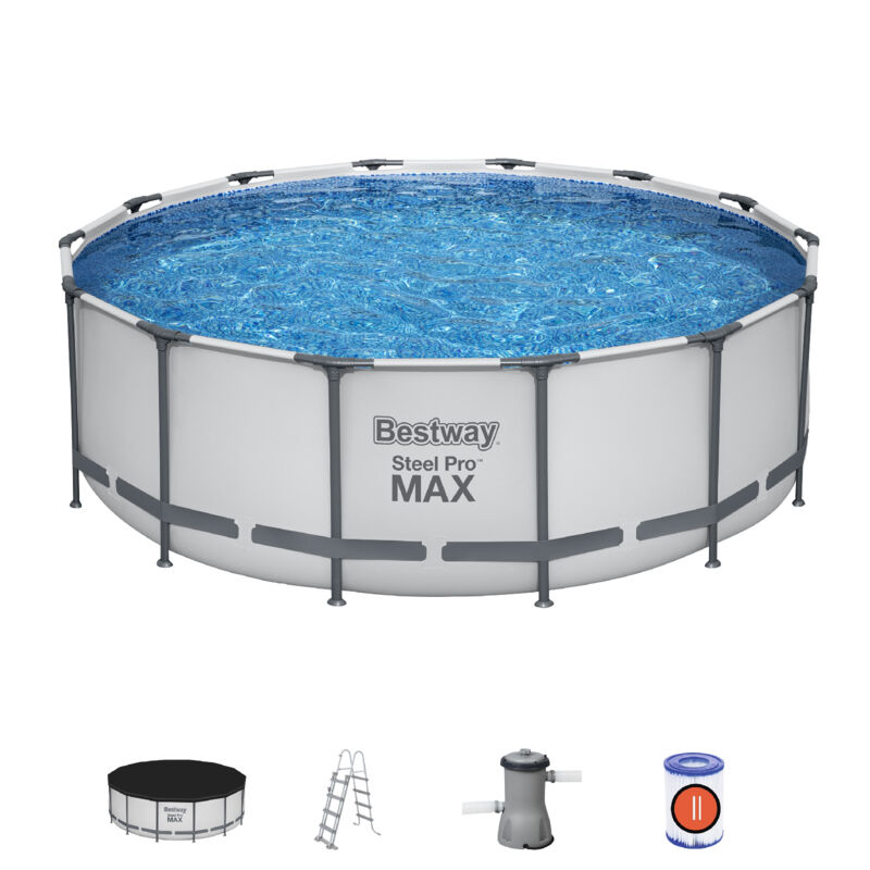 Piscina Tubular Redonda Bestway Steel Pro Max 427X122 Cm Con Depuradora De Cartucho De 3.028 L/H Cobertor Y Escalera Azul