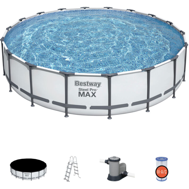 Piscina Desmontable Tubular Bestway Steel Pro Max 549X122 Cm Con Depuradora Cartucho 5.678 L/H Cobertor Y Escalera