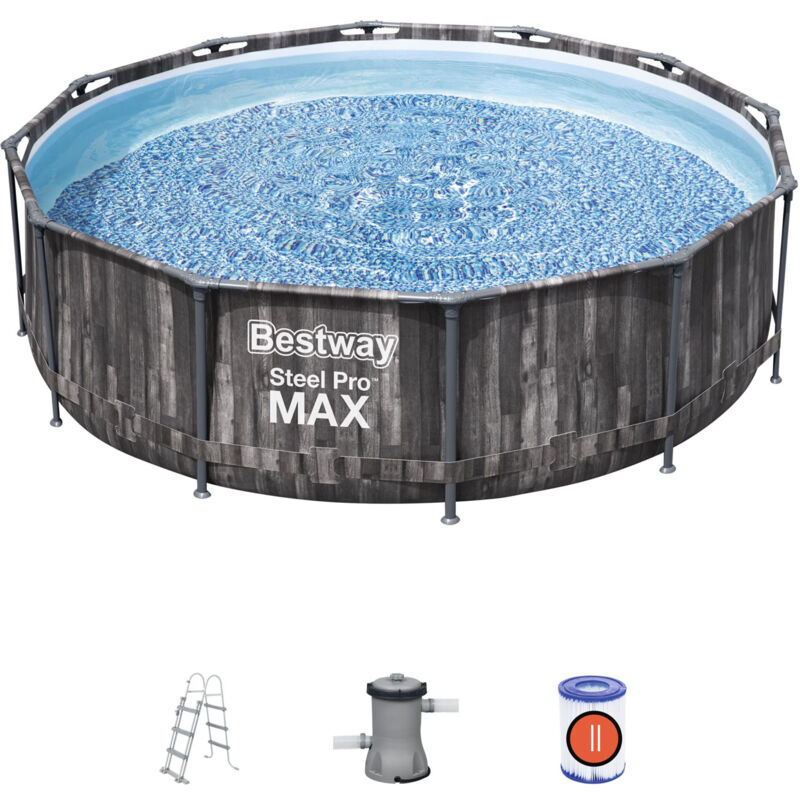 Piscina Desmontable Redonda Steel Pro Max 366X100 Cm Con Depuradora De Cartucho 2.006 L/H Escalera De Seguridad