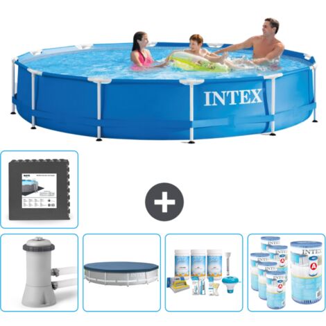 Piscine à cadre rond Intex - 366 x 76 cm - Bleue - Comprend des Accessoires CB17
