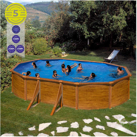 Piscine à Paroi Ovale En Acier Avec Feuille Imitation Bois 500 X 300 X 120 Cm Kit500w Gre - Gre