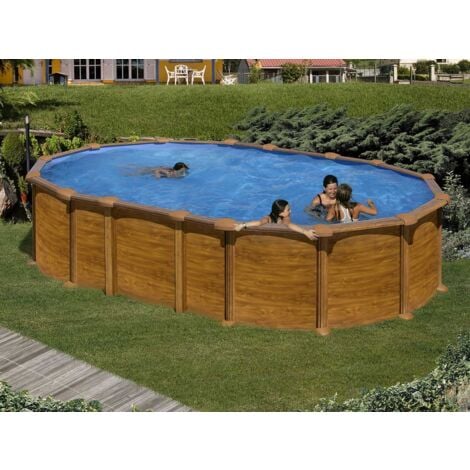 Piscine acier aspect bois Amazonia ovale 6,34 x 3,99 x 1,32 m - Gré