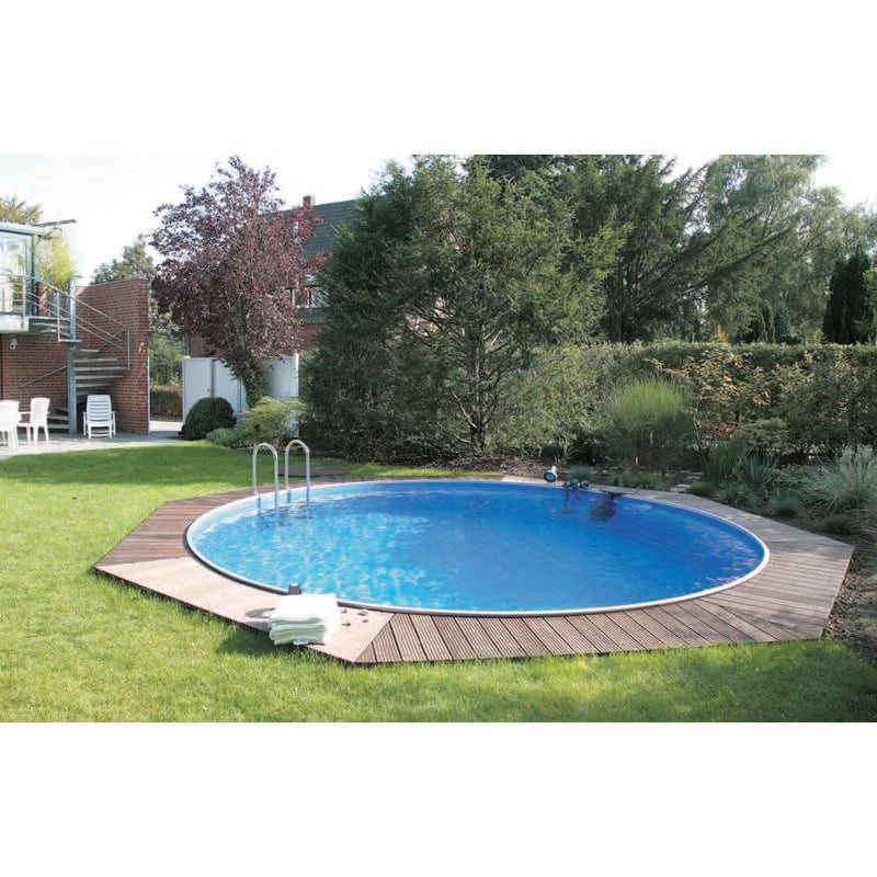 Aqualux - Kit Piscine Acier Enterrable - Ronde - Diamètre 5 m x 1.5 m - Filtration 6M3/H - Echelle