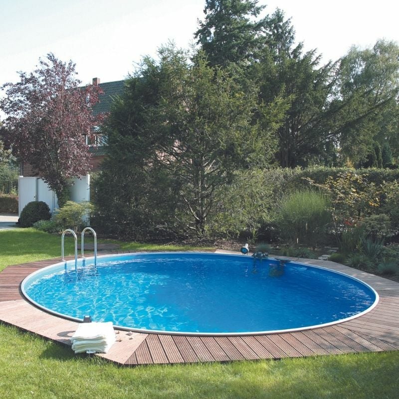 Aqualux - Kit Piscine Acier Enterrable - Ronde - Diamètre 4.5 m x 1.2 m - Filtration 6M3/H - Echelle