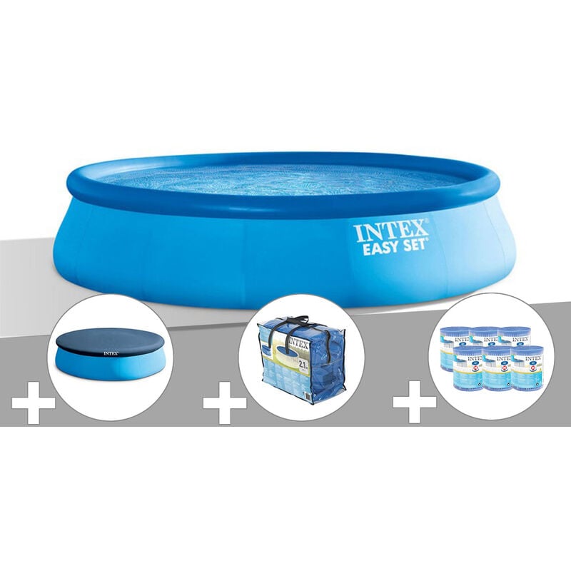 Kit piscine autoportée Intex Easy Set 4,57 x 1,07 m + Bâche de protection + Bâche à bulles + 6 cartouches de filtration