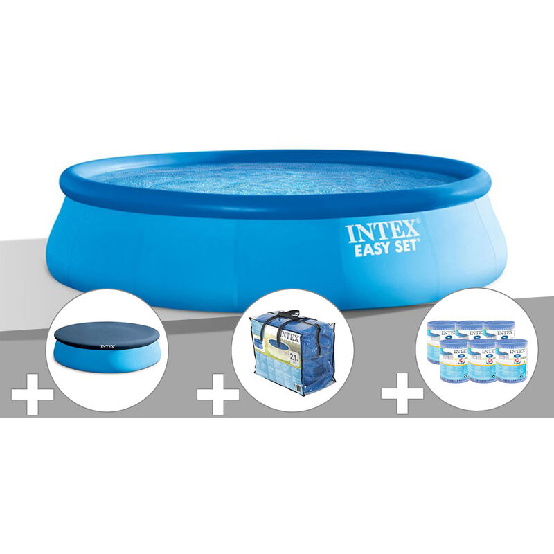 Kit piscine autoportée Intex Easy Set 4,57 x 1,22 m + Bâche de protection + Bâche à bulles + 6 cartouches de filtration