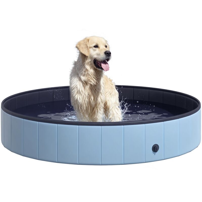 Piscine pour chien bassin pvc pliable anti-glissant facile à nettoyer diamètre 160 cm hauteur 30 cm bleu