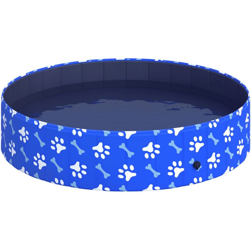 Piscine pour chien bassin pvc pliable anti-glissant facile à nettoyer ø 1,4 m hauteur 30 cm motifs os pattes bleu