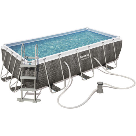 Bestway Piscine Hors-Sol Tubulaire Power Steel Design Rotin 404 cm x 201 cm x 100 cm Filtre À Cartouche De 2.006 Litres/Heure Avec Échelle