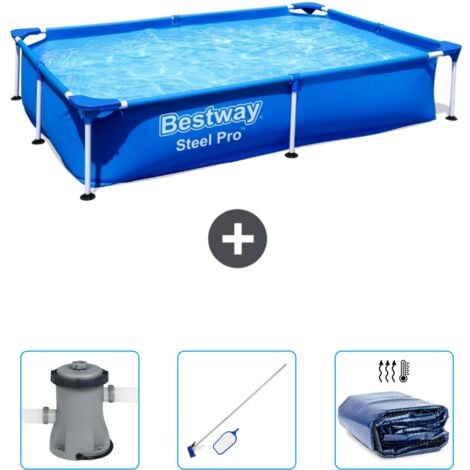 Piscine Bestway Rectangulaire Steel Pro - 221 x 150 x 43 cm - Bleue - Incluse Accessoire CB45
