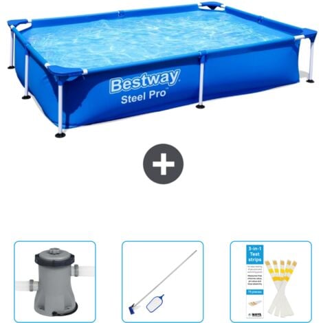 Piscine Bestway Rectangulaire Steel Pro - 221 x 150 x 43 cm - Bleue - Incluse Accessoire CB46