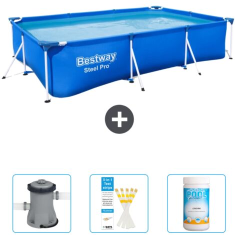 Piscine Bestway Rectangulaire Steel Pro - 300 x 201 x 66 cm - Bleue - Incluse Accessoire CB37