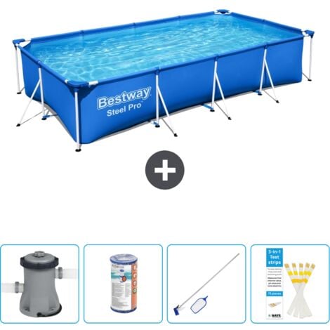 Piscine Bestway Rectangulaire Steel Pro - 400 x 211 x 81 cm - Bleue -  Comprend des Accessoires CB58