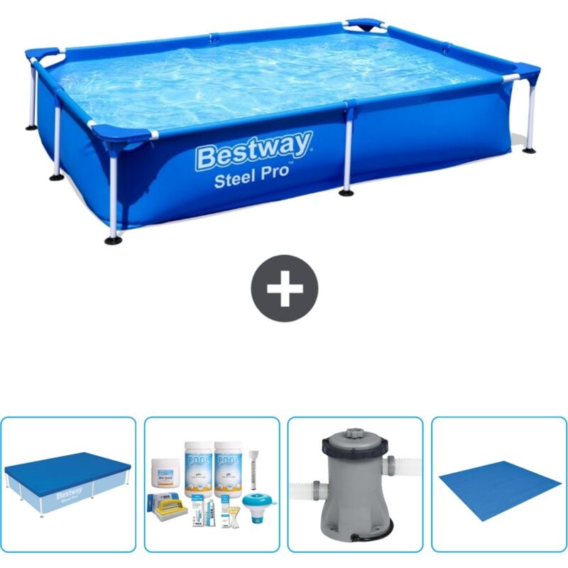 Piscine Bestway Rectangulaire Steel Pro - 221 x 150 x 43 cm - Bleue - Incluse Accessoire CB1