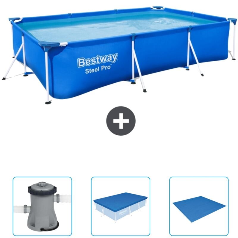 Piscine Bestway Rectangulaire Steel Pro - 300 x 201 x 66 cm - Bleue - Incluse Accessoire CB40 - Blue