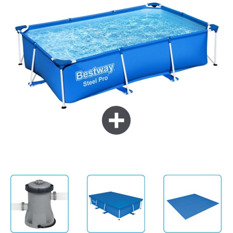 Bestway - Piscine Rectangulaire Steel Pro - 259 x 170 x 61 cm - Bleue - Incluse Accessoire CB40 - Blue