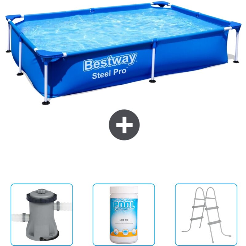 Bestway - Piscine Rectangulaire Steel Pro - 221 x 150 x 43 cm - Bleue - Incluse Accessoire CB48 - Blue