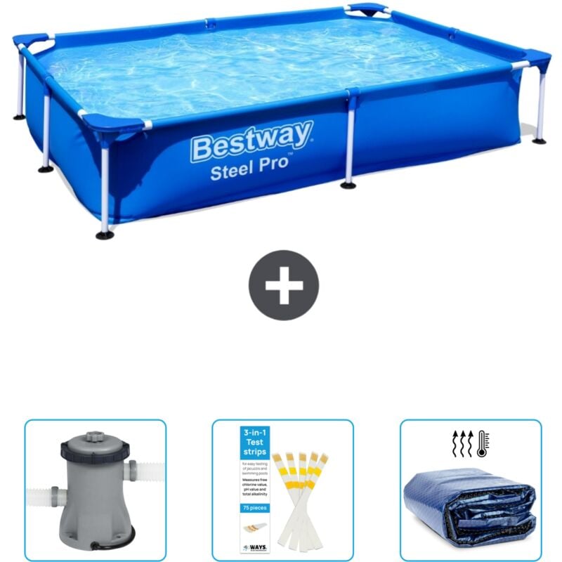 Bestway - Piscine Rectangulaire Steel Pro - 221 x 150 x 43 cm - Bleue - Incluse Accessoire CB38 - Blue
