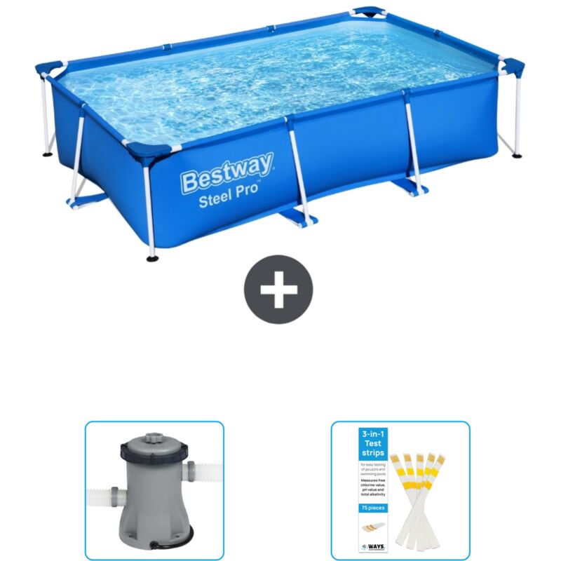 Bestway - Piscine Rectangulaire Steel Pro - 259 x 170 x 61 cm - Bleue - Incluse Accessoire CB38 - Blue