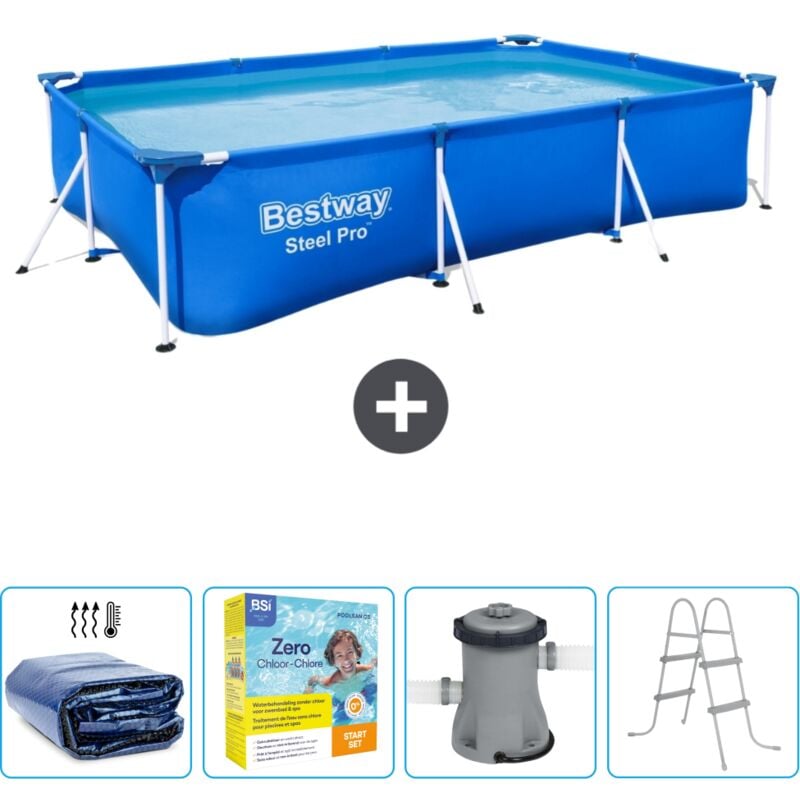 Piscine Bestway Rectangulaire Steel Pro - 300 x 201 x 66 cm - Bleue - Incluse Accessoire CB9 - Blue