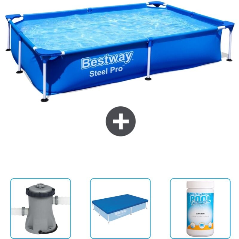 Bestway - Piscine Rectangulaire Steel Pro - 221 x 150 x 43 cm - Bleue - Incluse Accessoire CB39 - Blue