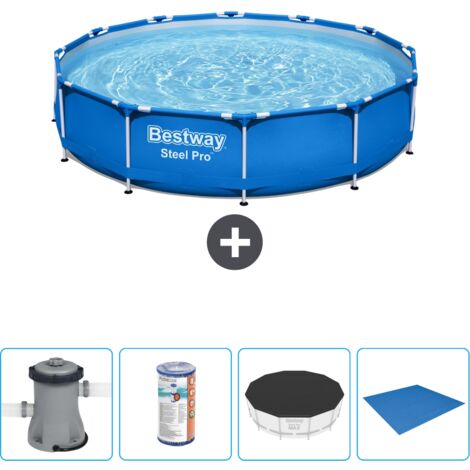 Piscine Bestway Ronde Steel Pro - 366 x 76 cm - Bleue - Comprend des Accessoires CB52