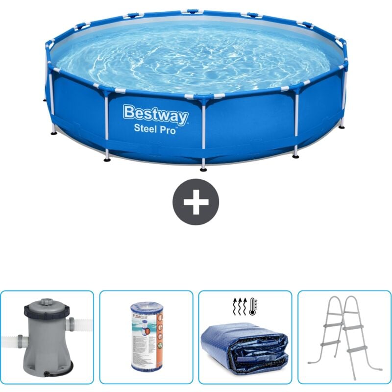Bestway - Piscine Ronde Steel Pro - 366 x 76 cm - Bleue - Comprend des Accessoires CB59 - Blue
