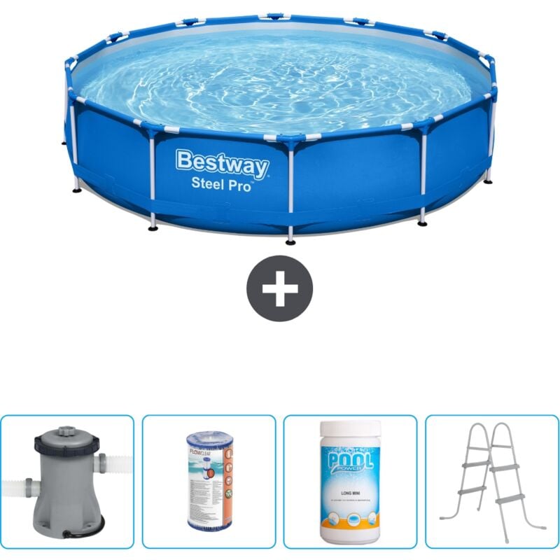Bestway - Piscine Ronde Steel Pro - 366 x 76 cm - Bleue - Comprend des Accessoires CB60 - Blue
